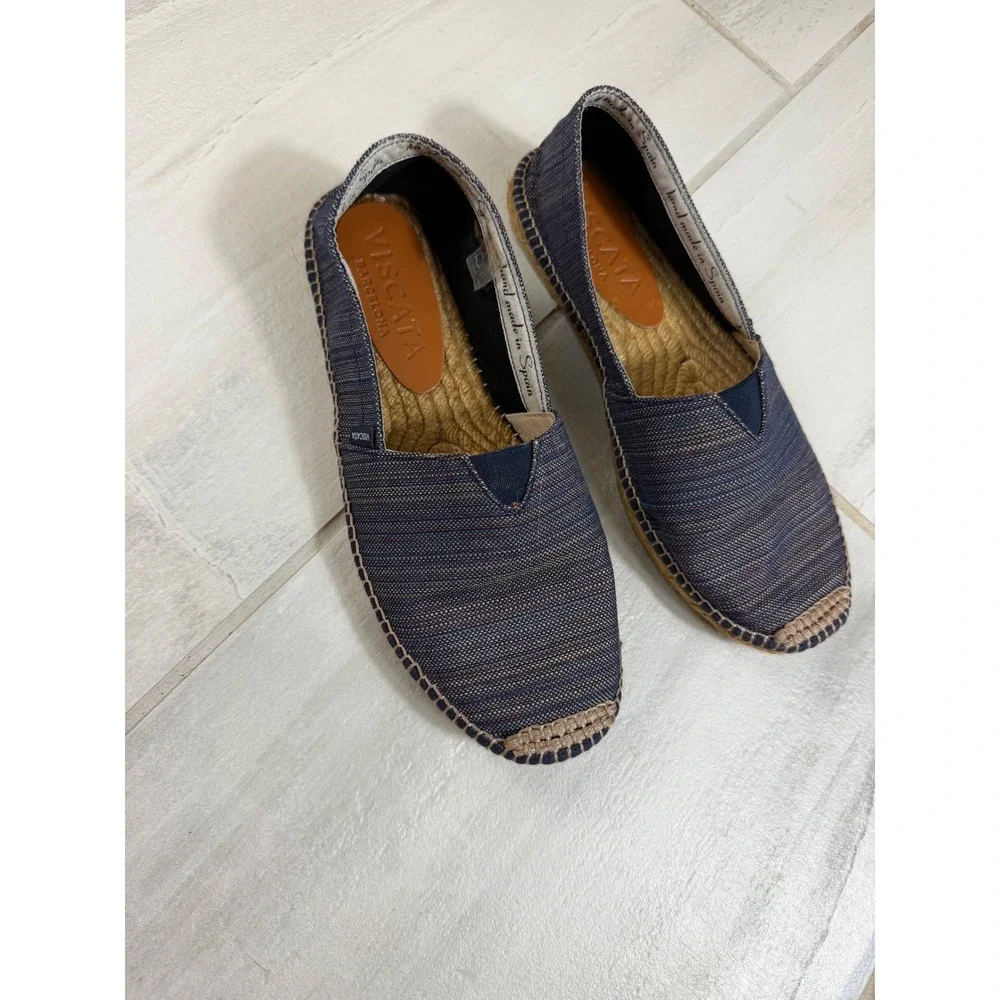 Viscata Barcelona Blue Striped Canvas Espadrilles Made in Spain Size 42